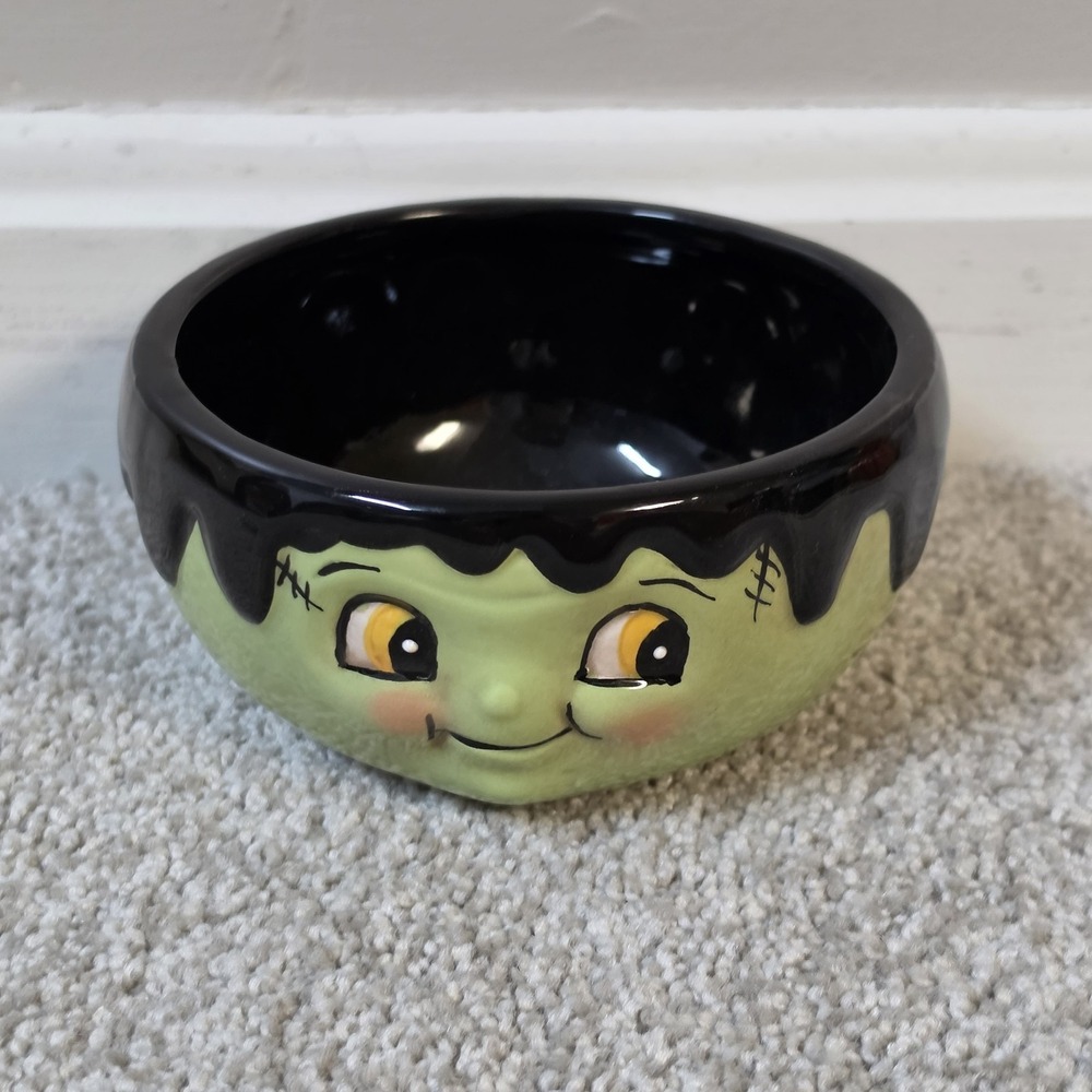 Johanna Parker Whimsical Frankenstein Monster Halloween Ceramic Candy Bowl NEW